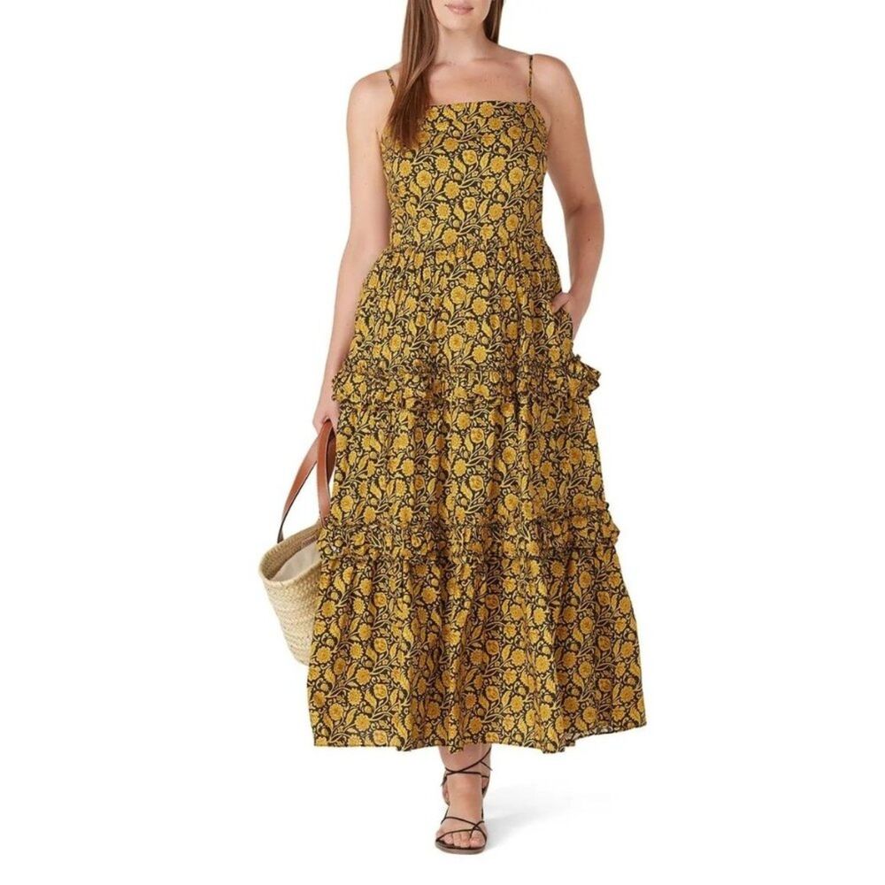 Nicholas Adele Boho Tiered Midi Dress XL Batik Floral Cottagecore Wedding Guest